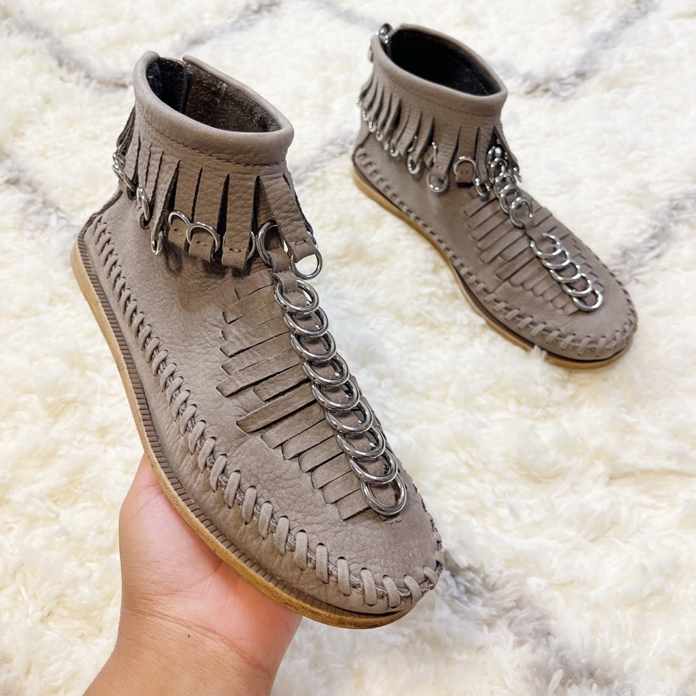 Alexander Wang Moccasins Boots Gray Fringe Hoops Shoes size 37 or 7